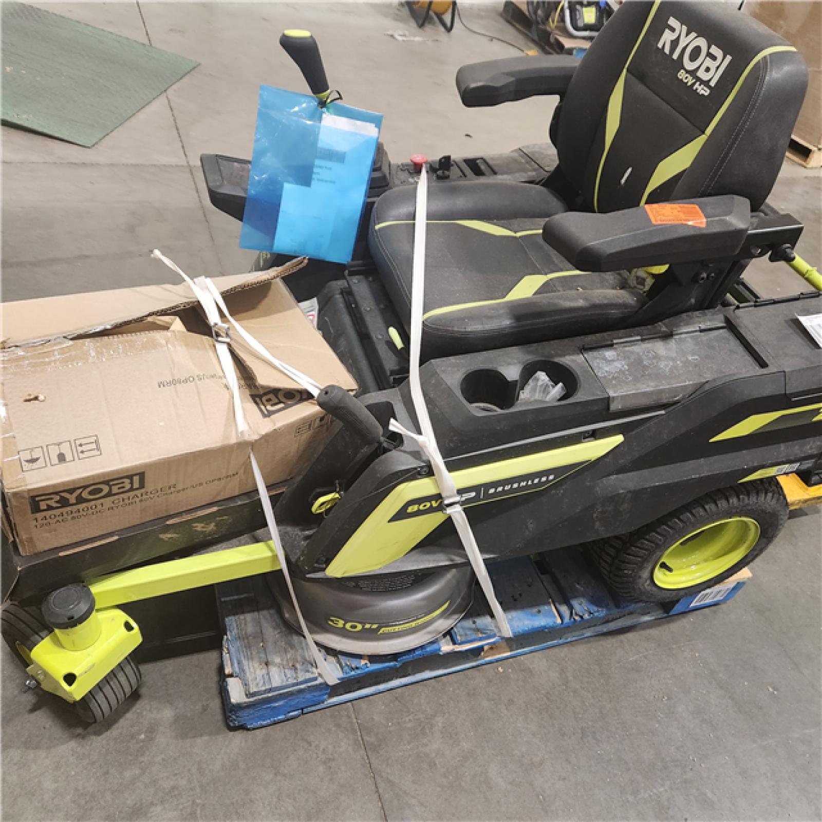 Dallas Location - As-IsRYOBI 80V HP Brushless 30 in.Riding Mower with (2) 80V 10 Ah Batteries and Charger