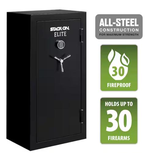 DALLAS LOCATION -  Stack-On Elite 30-Gun Fireproof Safe with Electronic Lock Gun Safe, Black