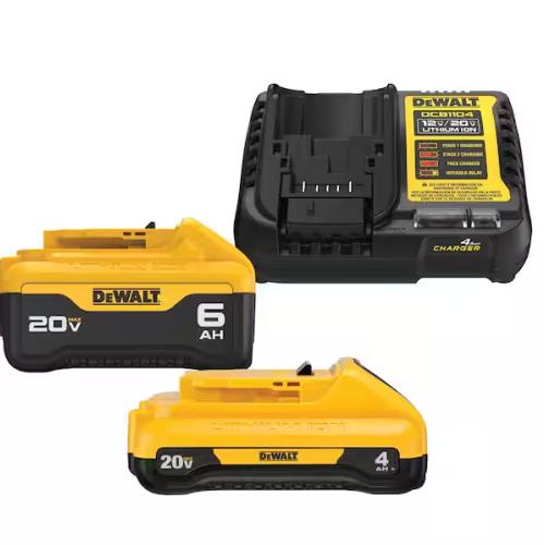 AS-IS - DEWALT 20V MAX Lithium-Ion 6.0Ah and 4.0Ah Battery and Charger Starter Kit