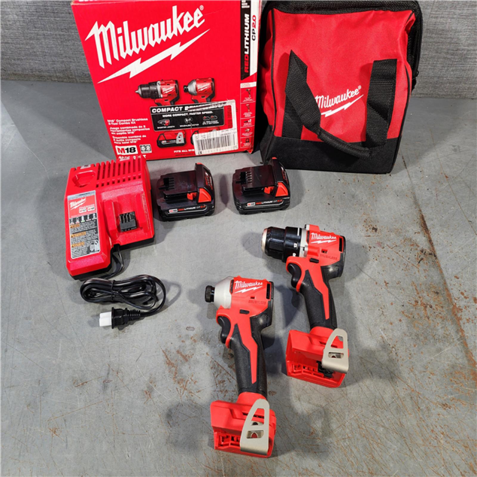 HOUSTON LOCATION - AS-IS M18 18V Lithium-Ion Brushless Cordless Compact Drill/Impact Combo Kit (2-Tool) W/(2) 2.0 Ah Batteries, Charger & Bag