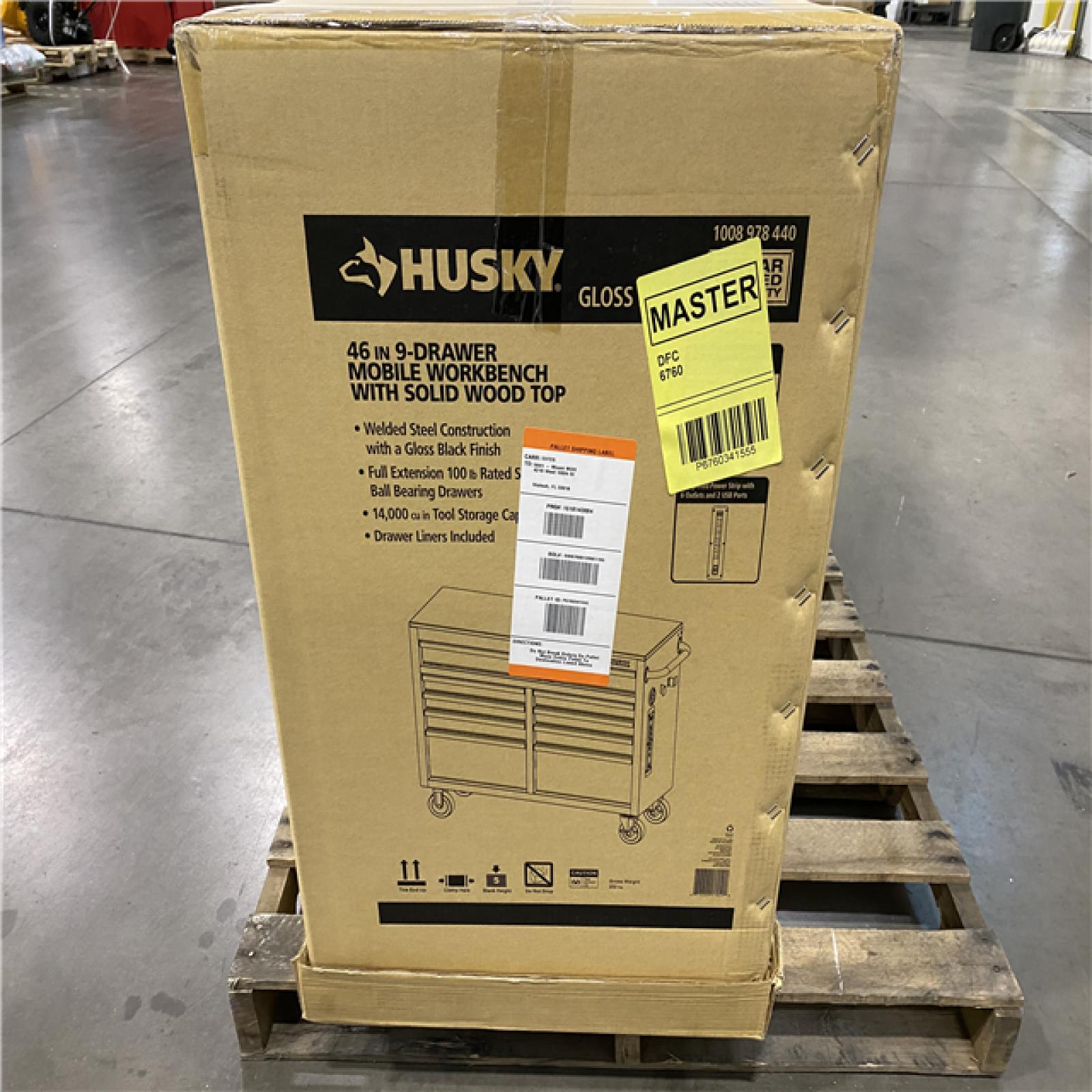 DALLAS LOCATION - NEW! Husky Tool Storage 46 in. W Gloss Black Mobile Workbench Cabinet