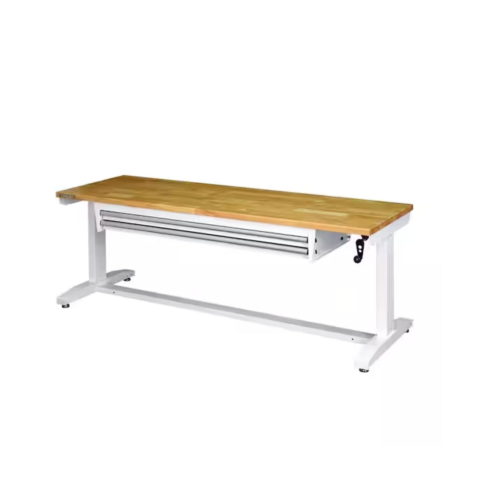 DALLAS LOCATION - Husky 72 in. W x 24 in. D 2-Drawer Adjustable Height White Worktable with Solid Wood Top