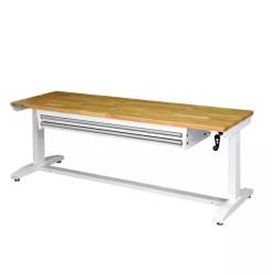 DALLAS LOCATION - Husky 72 in. W x 24 in. D 2-Drawer Adjustable Height White Worktable with Solid Wood Top