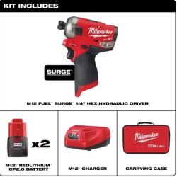 NEW! -Milwaukee M12 FUEL SURGE 12V Lithium-Ion Brushless Cordless 1/4 in. Hex Impact Driver Compact Kit w/Two 2.0Ah Batteries, Bag