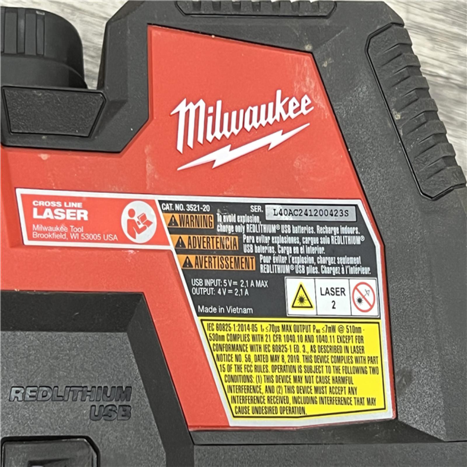 AS-IS MILWAUKEE 100 Ft. REDLITHIUM Lithium-Ion USB Green Rechargeable Cross Line Laser Level with Charger