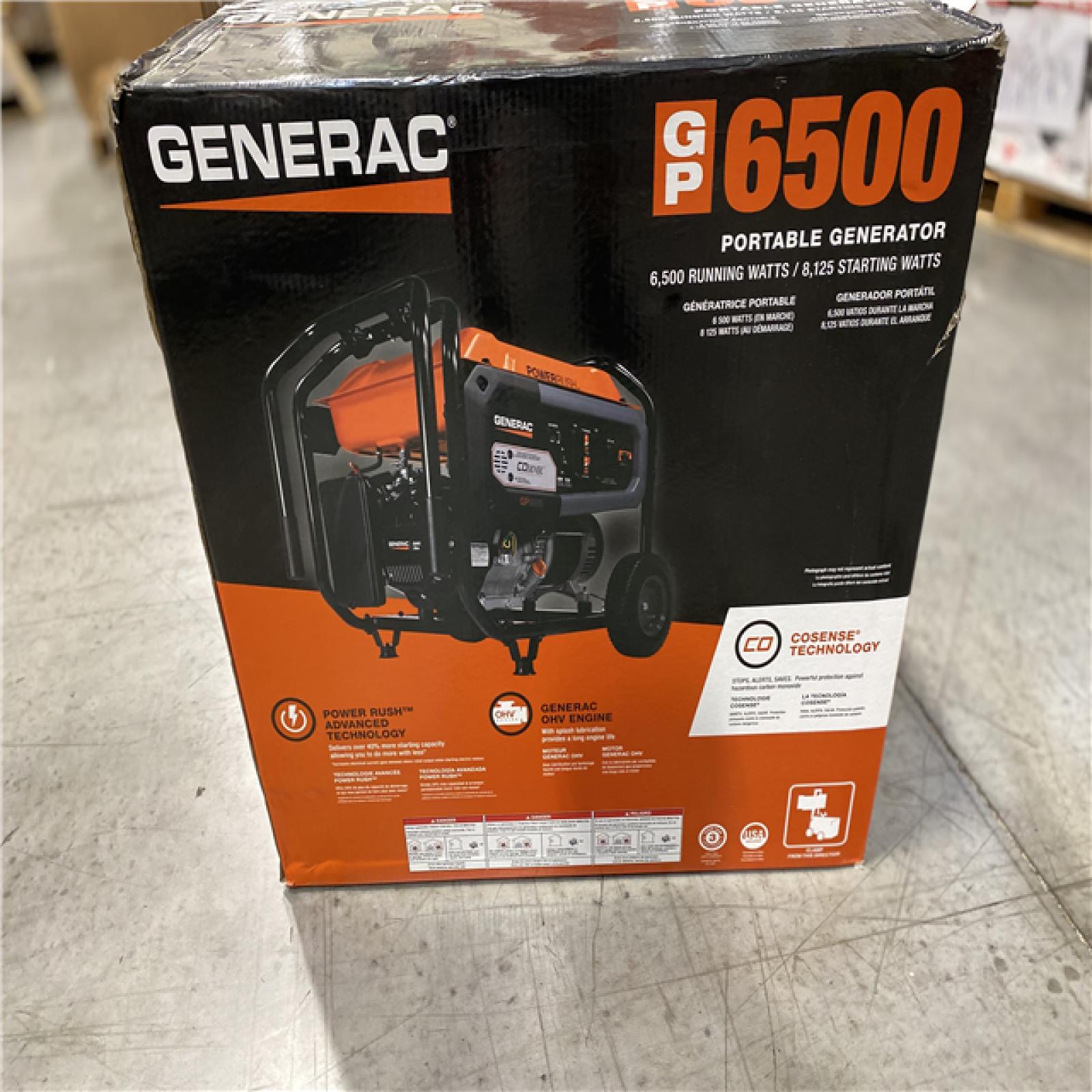 NEW! - GENERAC 6500-Watt Manual Start Gas-Powered Portable Generator with CO-Sense, 50-ST/CSA