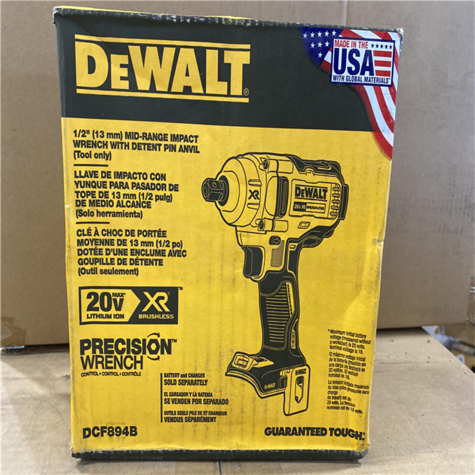 NEW! -  DEWALT 20V MAX XR Cordless Brushless 1/2 in. Mid-Range Impact Wrench with Detent Pin Anvil (Tool Only)