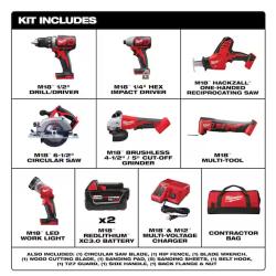 AS-IS - Milwaukee M18 18-Volt Lithium-Ion Cordless Combo Kit 7-Tool with 2-Batteries, Charger and Tool Bag