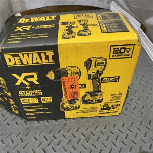 Houston location AS-IS DEWALT 20V MAX XR Hammer Drill and ATOMIC Impact Driver 2 Tool Cordless Combo Kit with (2) 4.0Ah Batteries, Charger, and Bag