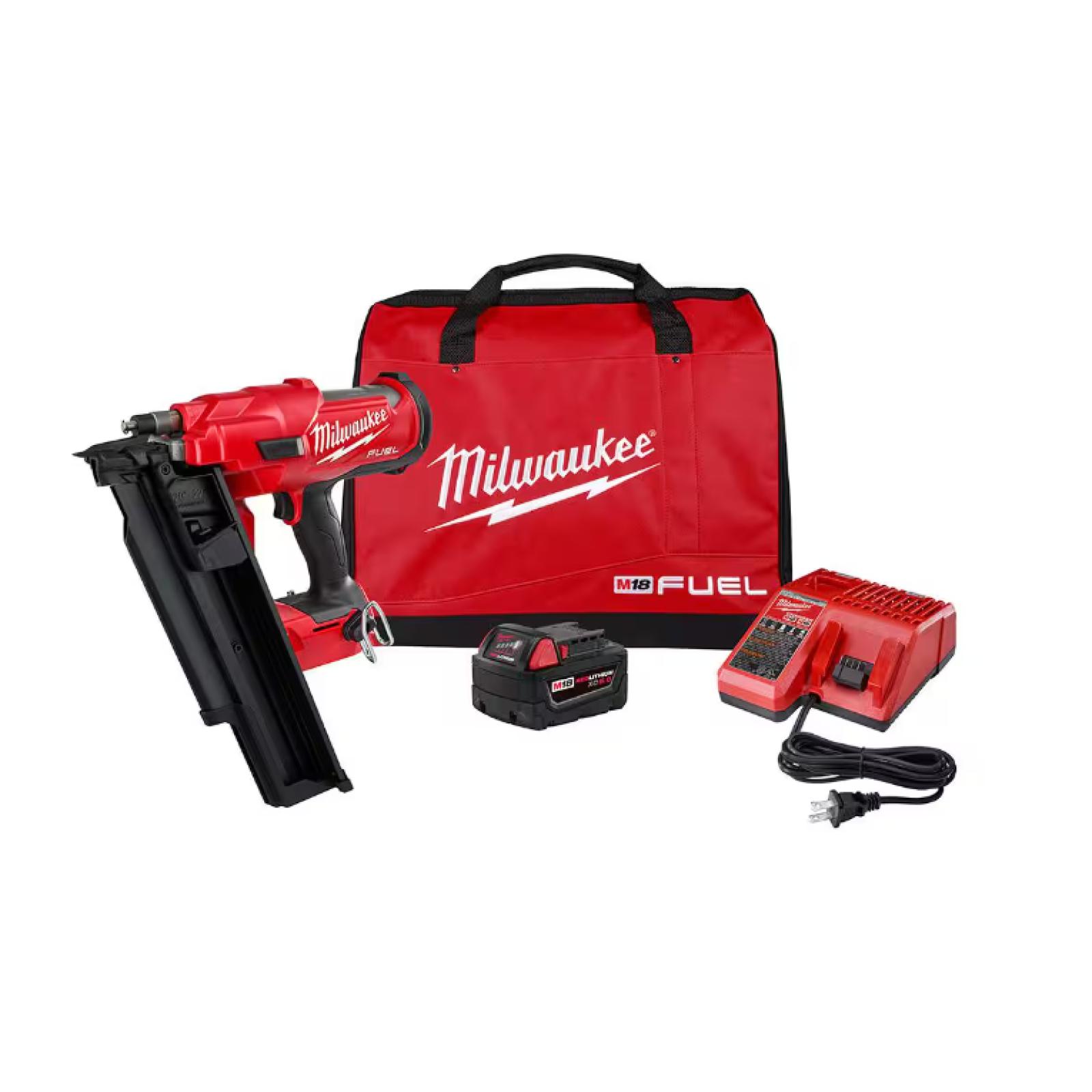 NEW! - Milwaukee M18 FUEL 3-1/2 in. 18-Volt 21 Deg. Lithium-Ion Brushless Cordless Framing Nailer Kit with 5.0 Ah Battery, Charger, Bag