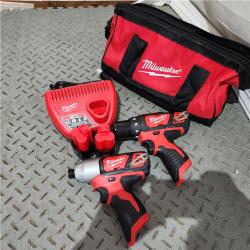 Houston location AS-IS MILWUAKEE M12 12V Lithium-Ion Cordless Drill Driver/Impact Driver Combo Kit with Two 1.5Ah Batteries, Charger and Bag (2-Tool)