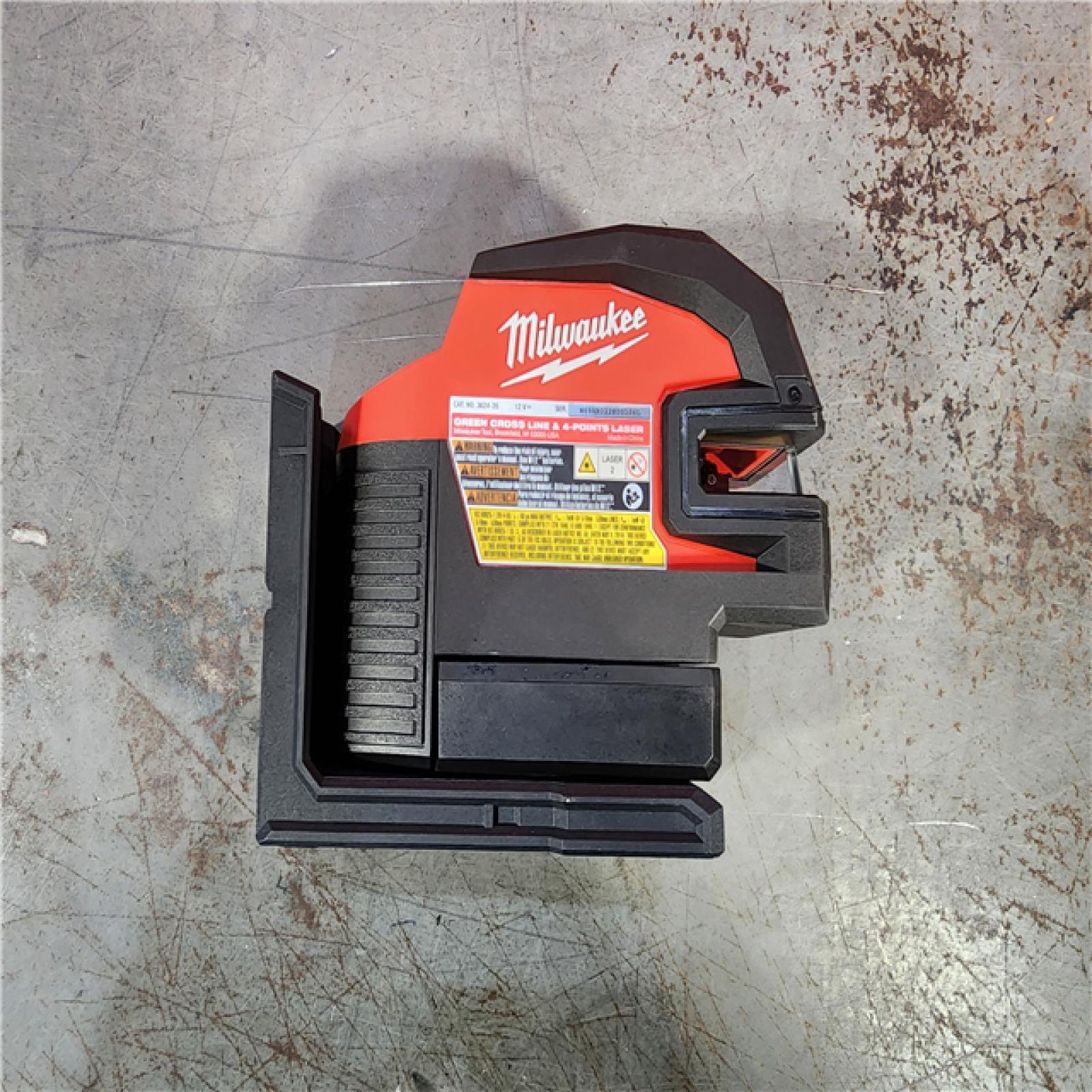 HOUSTON LOCATION - AS-IS (APPEARS LIKE NEW) Milwaukee 3624-20 12V M12 Lithium-Ion Cordless USB Rechargeable Green Beam Cross Line & 4-Points Laser (TOOL ONLY)