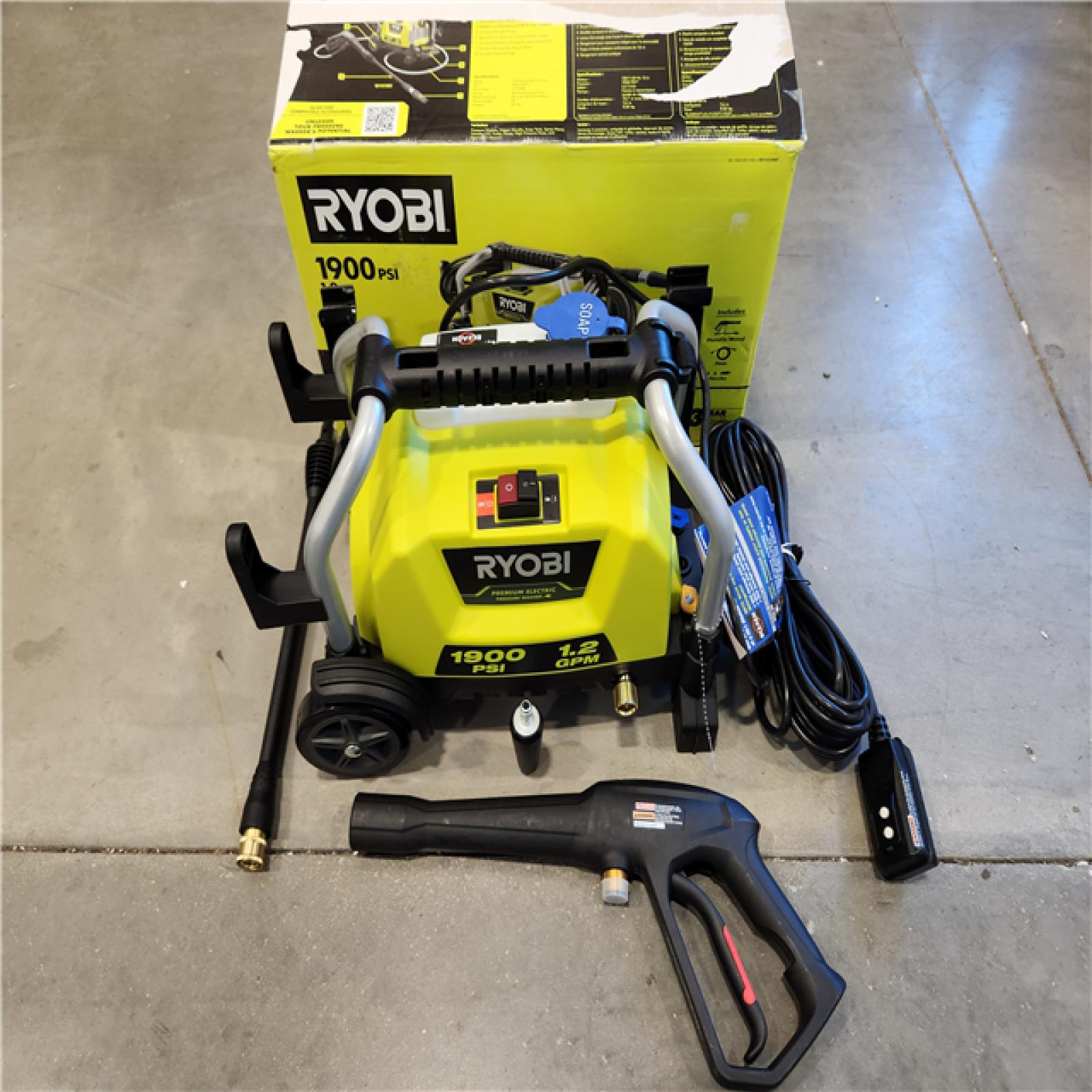 AS-IS RYOBI 1900 PSI 1.2 GPM Cold Water Wheeled Corded Electric Pressure Washer