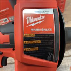 AS-IS MILWAUKEE M12 12-V Lithium-Ion Cordless Drain Snake Auger W/ (1) 1.5Ah Battery, 5/16 in. X 25 Ft. Cable, & 5 Gal. Bucket