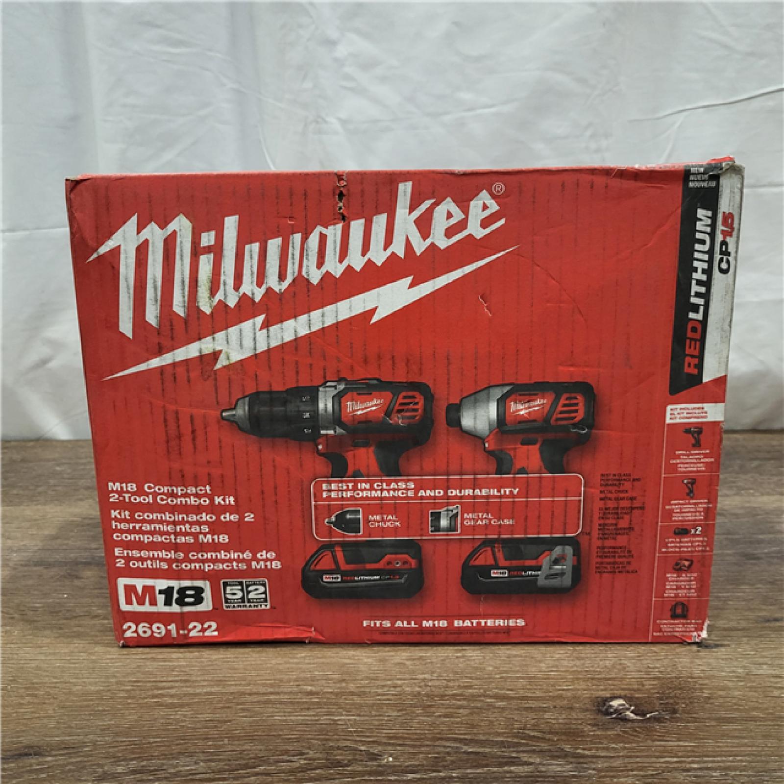 AS-IS Milwaukee M18 18V Cordless Brushed 2 Tool Drill/Driver and Impact Driver Kit