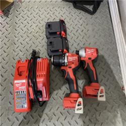 Houston location AS-IS MILWAUKEE M18 18V Lithium-Ion Brushless Cordless Compact Drill/Impact Combo Kit (2-Tool) W/(2) 2.0 Ah Batteries, Charger & Bag