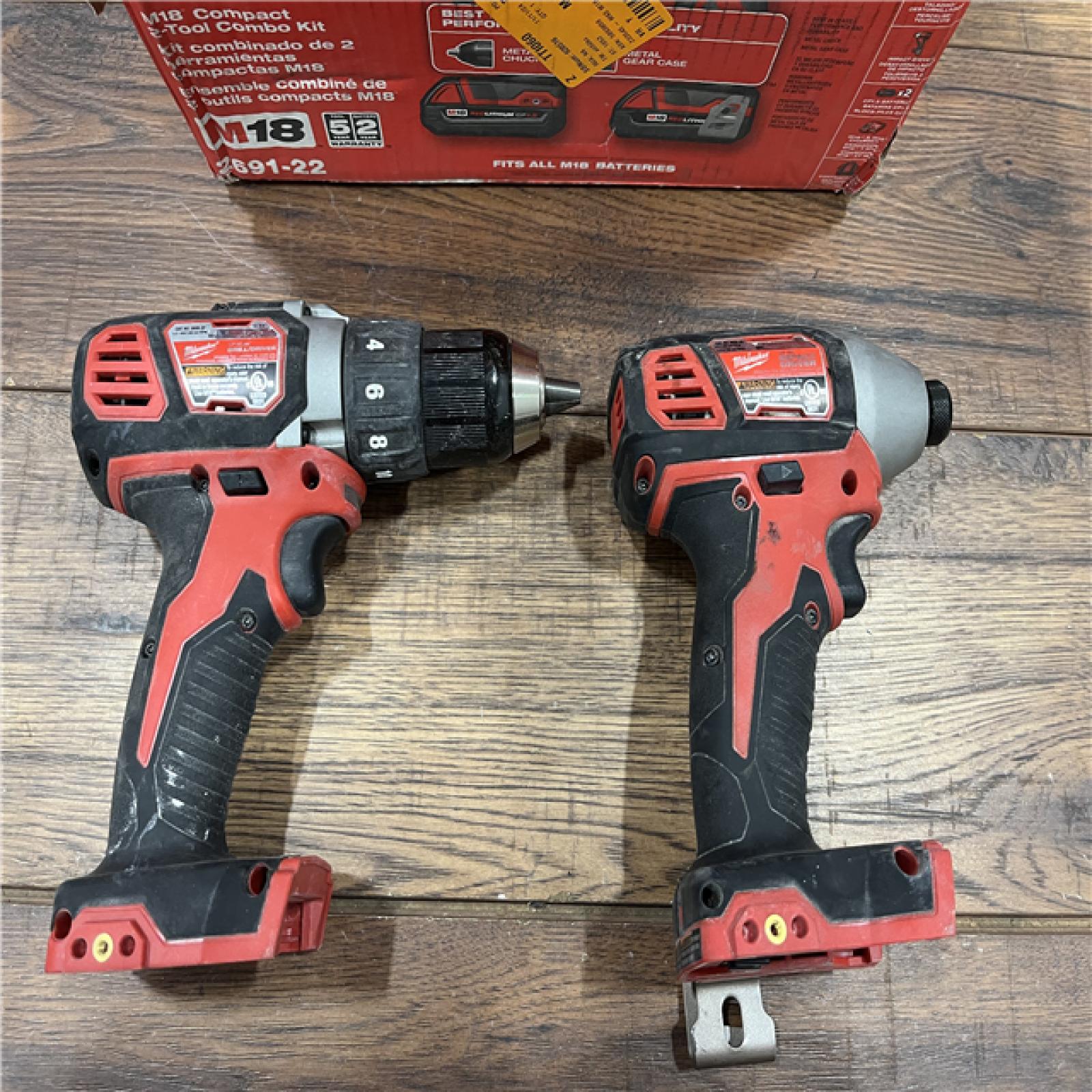 AS-IS Milwaukee M18 18V Cordless Brushed 2 Tool Drill/Driver and Impact Driver Kit ( NO BATERIES)