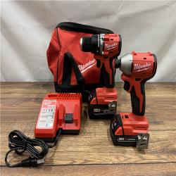 AS IS M18 18-Volt Lithium-Ion Brushless Cordless Compact Hammer Drill/Impact Combo Kit (2-Tool) with (2) Batteries, Bag