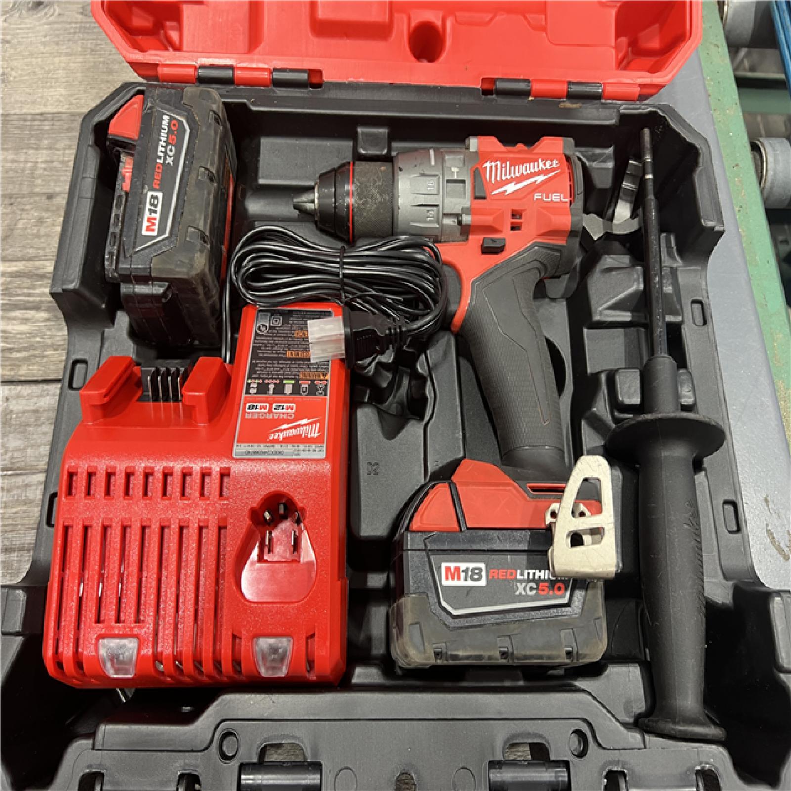 AS-IS Milwaukee 2904-22 Hammer Drill Driver Kit with Batteries  Charger & Tool Case  Red