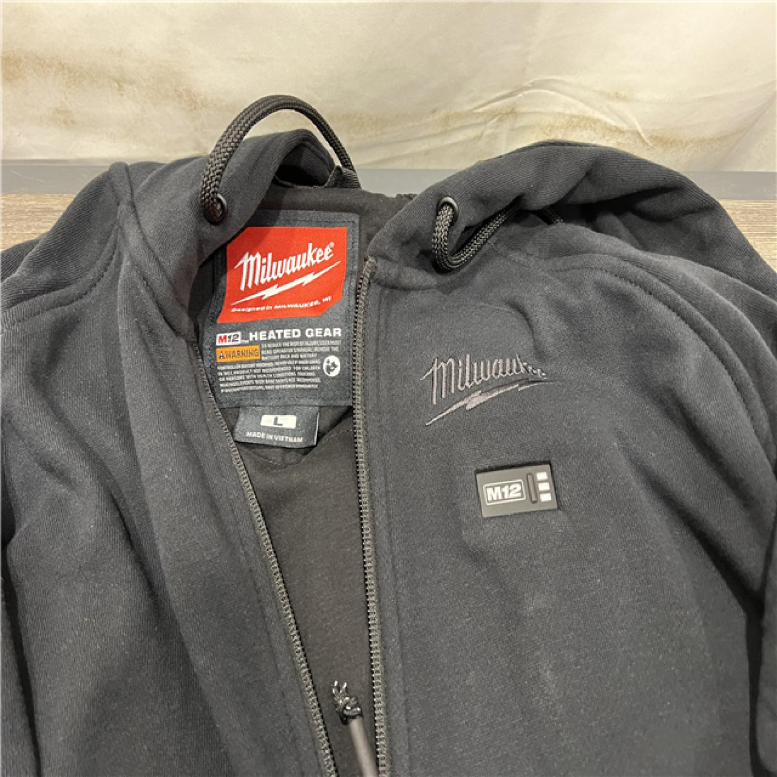 AS-IS Milwaukee M12 12-Volt Lithium-Ion Cordless Black Heated Jacket Hoodie Kit (Large)