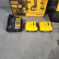 HOUSTON LOCATION - AS-IS DEWALT 20V MAX XR Cordless Drill/Driver, ATOMIC Impact Driver 2 Tool Combo Kit, (2) 2.0Ah Batteries, Charger, and Bag