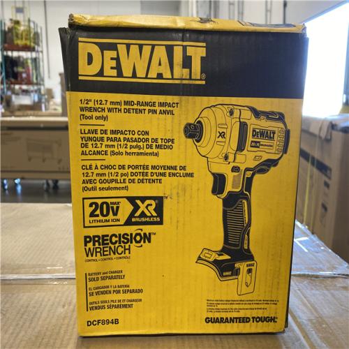 NEW! - DEWALT 20V MAX XR Cordless Brushless 1/2 in. Mid-Range Impact Wrench with Detent Pin Anvil (Tool Only)