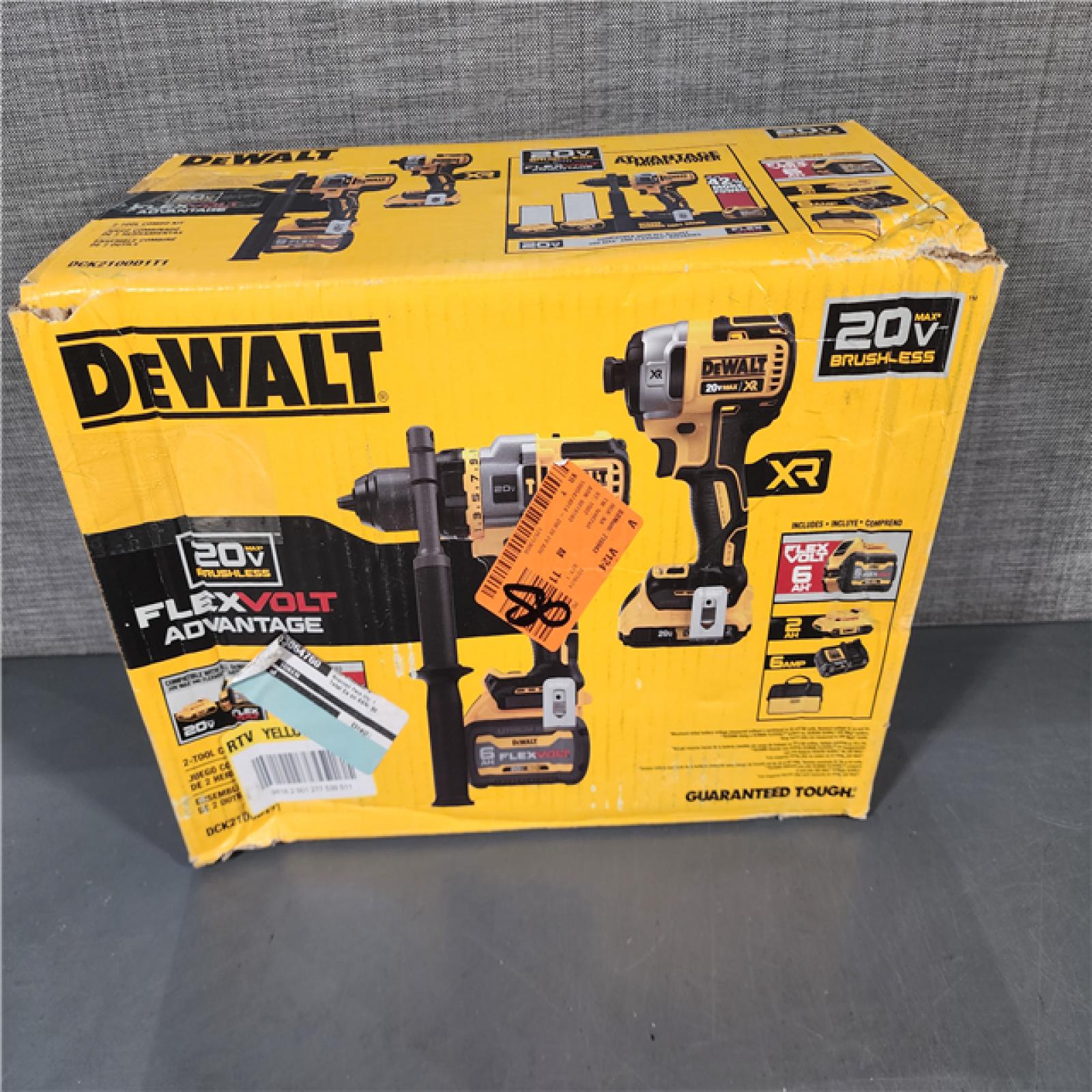 HOUSTON LOCATION - AS-IS DEWALT 20V MAX Cordless Brushless Hammer Drill/Driver 2 Tool Combo Kit with FLEXVOLT ADVANTAGE