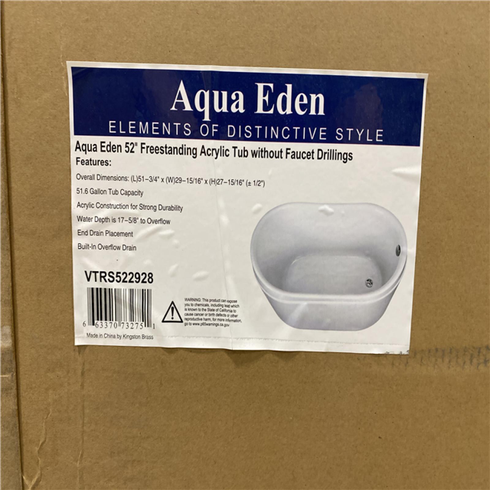 DALLAS LOCATION - Kingston Brass VTRS522928 Aqua Eden Freestanding Tub, White