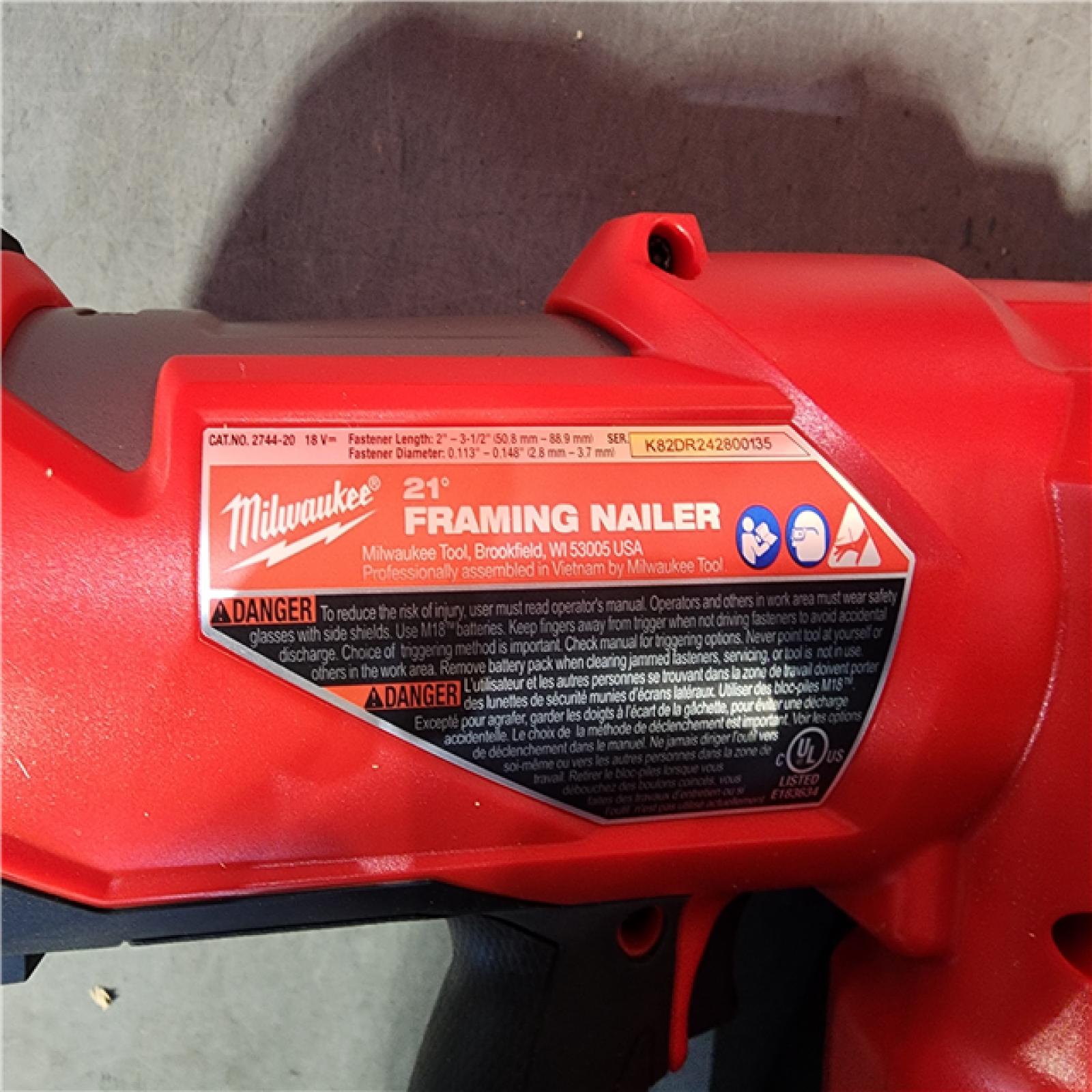 HOUSTON LOCATION - AS-IS (APPEARS LIKE NEW) Milwaukee 2744-20 M18 FUEL 21-Degree Cordless Framing Nailer (Tool Only)