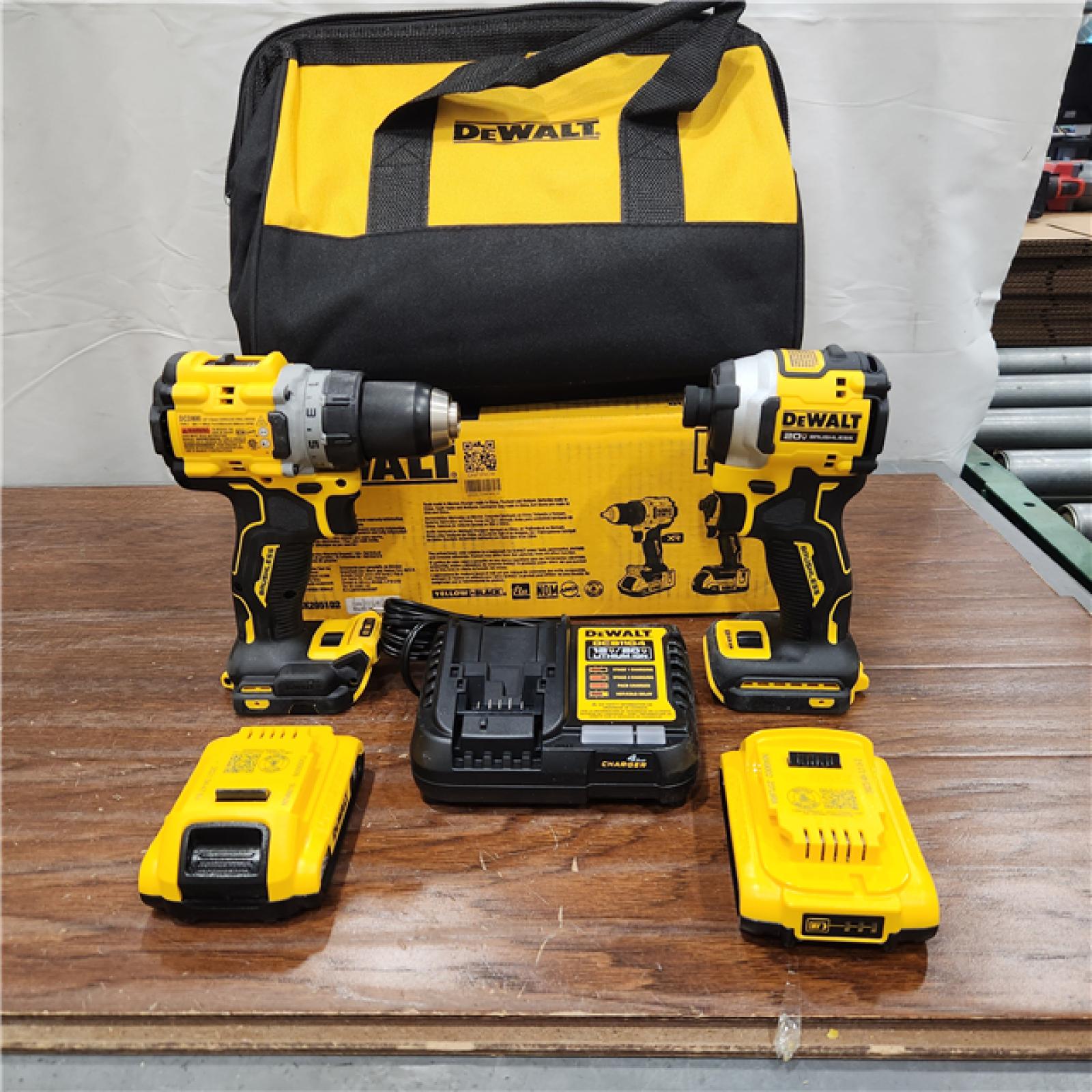 AS-IS DEWALT 20V MAX XR Cordless Drill/Driver, ATOMIC Impact Driver 2 Tool Combo Kit, (2) 2.0Ah Batteries, Charger, and Bag