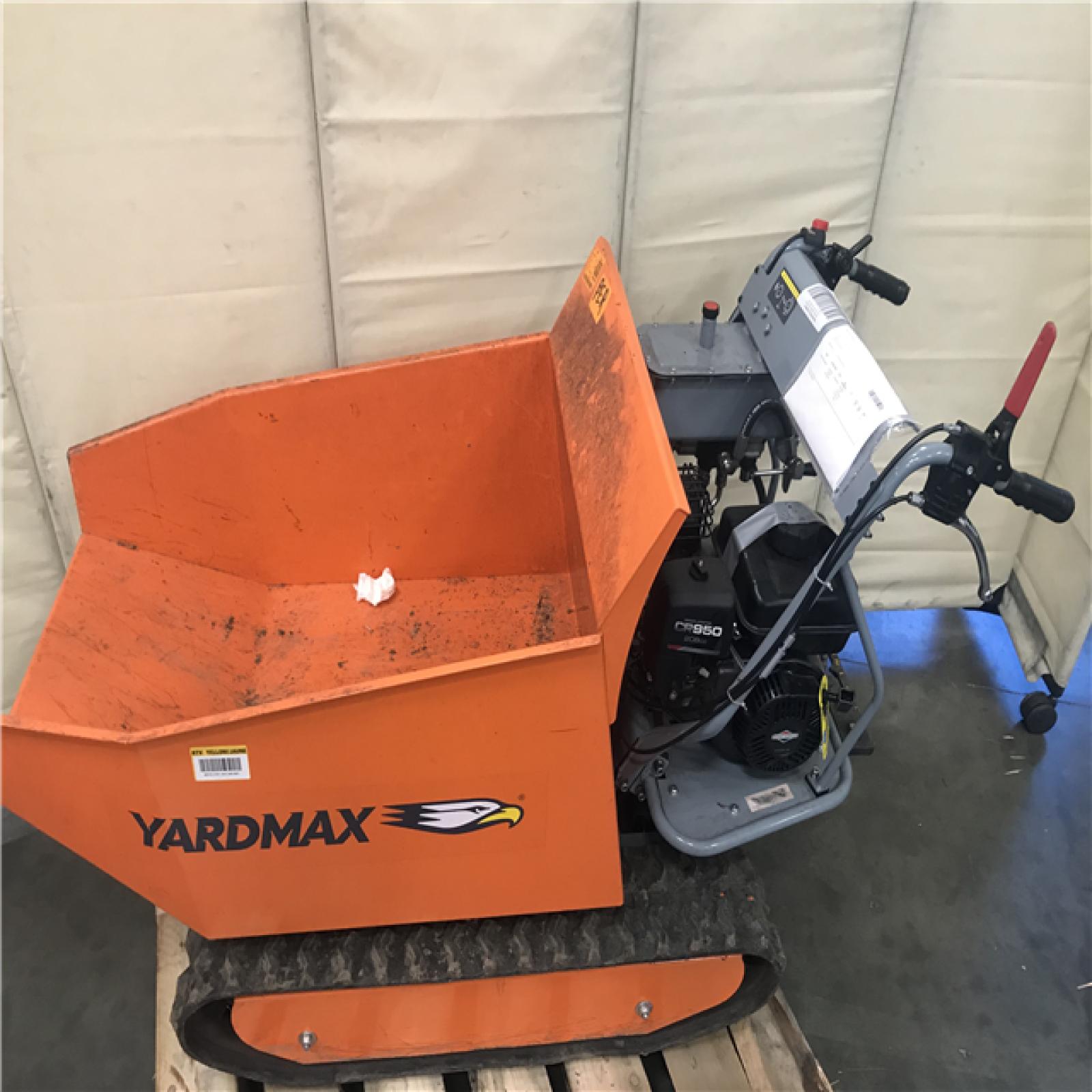 California AS-IS YARDMAX YD8105 Track Barrow with Hydraulic Assist 1100 Lb. Capacity Briggs and Stratton CR950 6.5 Hp 208cc