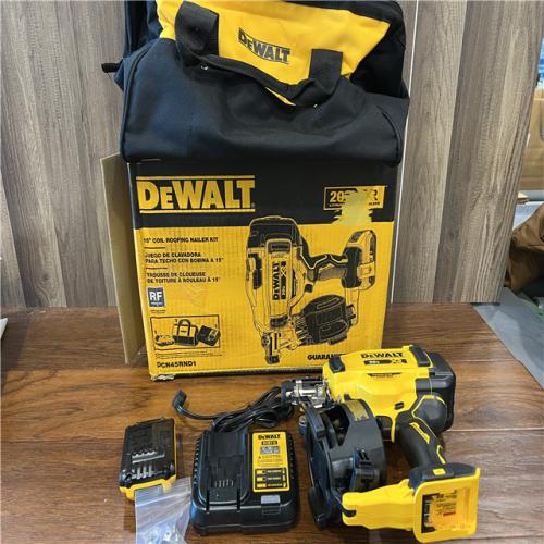 AS-IS DEWALT 20V MAX Lithium-Ion 15-Degree Electric Cordless Roofing Nailer Kit with 2.0Ah Battery Charger and Bag
