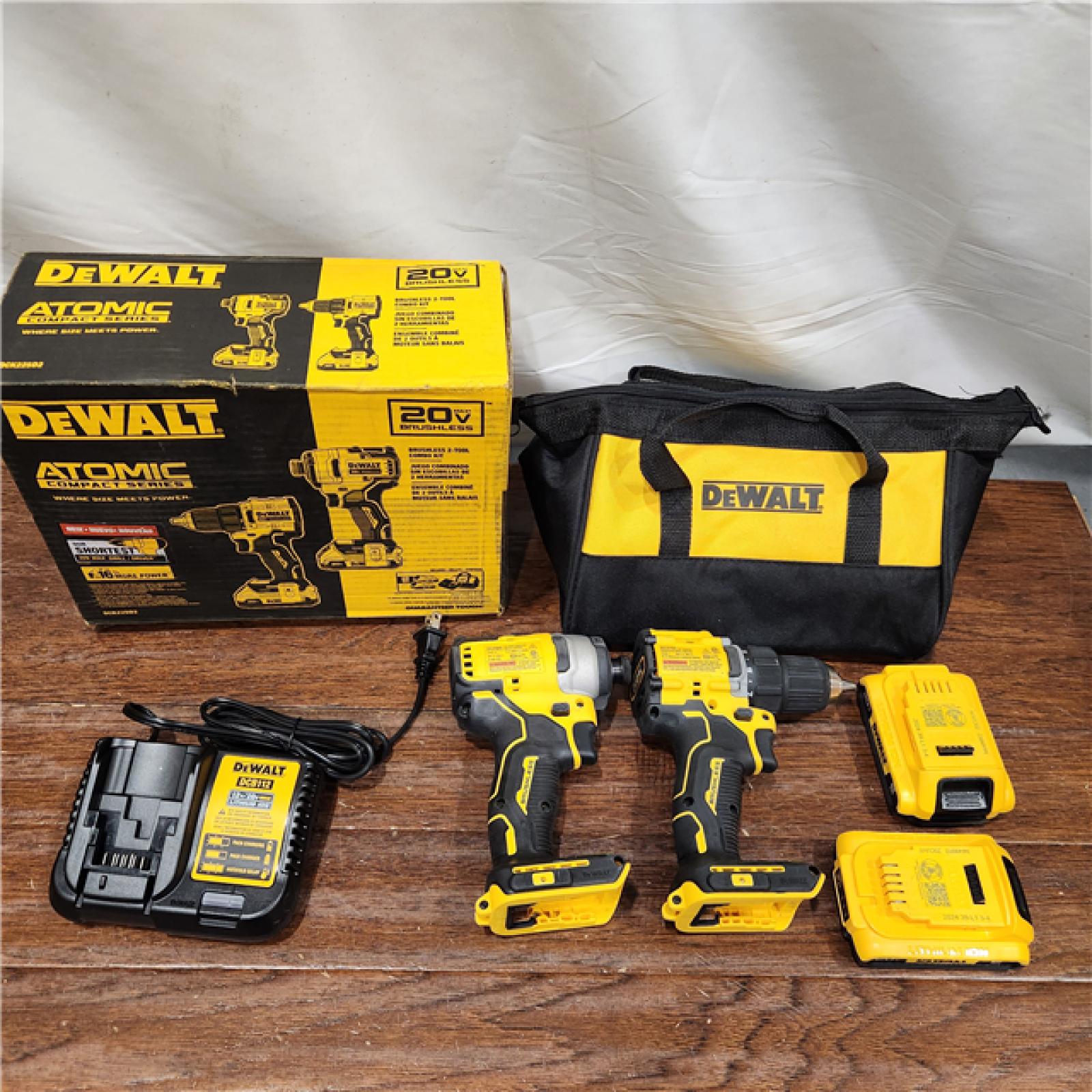 AS-IS DEWALT ATOMIC 20-Volt MAX Lithium-Ion Cordless Combo Kit (2-Tool) with (2) 2.0Ah Batteries, Charger and Bag