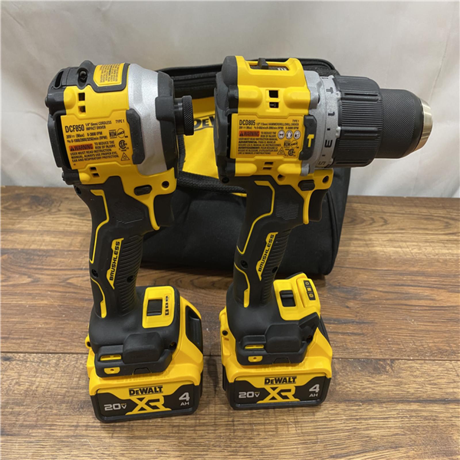 AS IS DEWALT 20V MAX XR Hammer Drill and ATOMIC Impact Driver 2 Tool Cordless Combo Kit with (2) 4.0Ah Batteries, Charger, and Bag