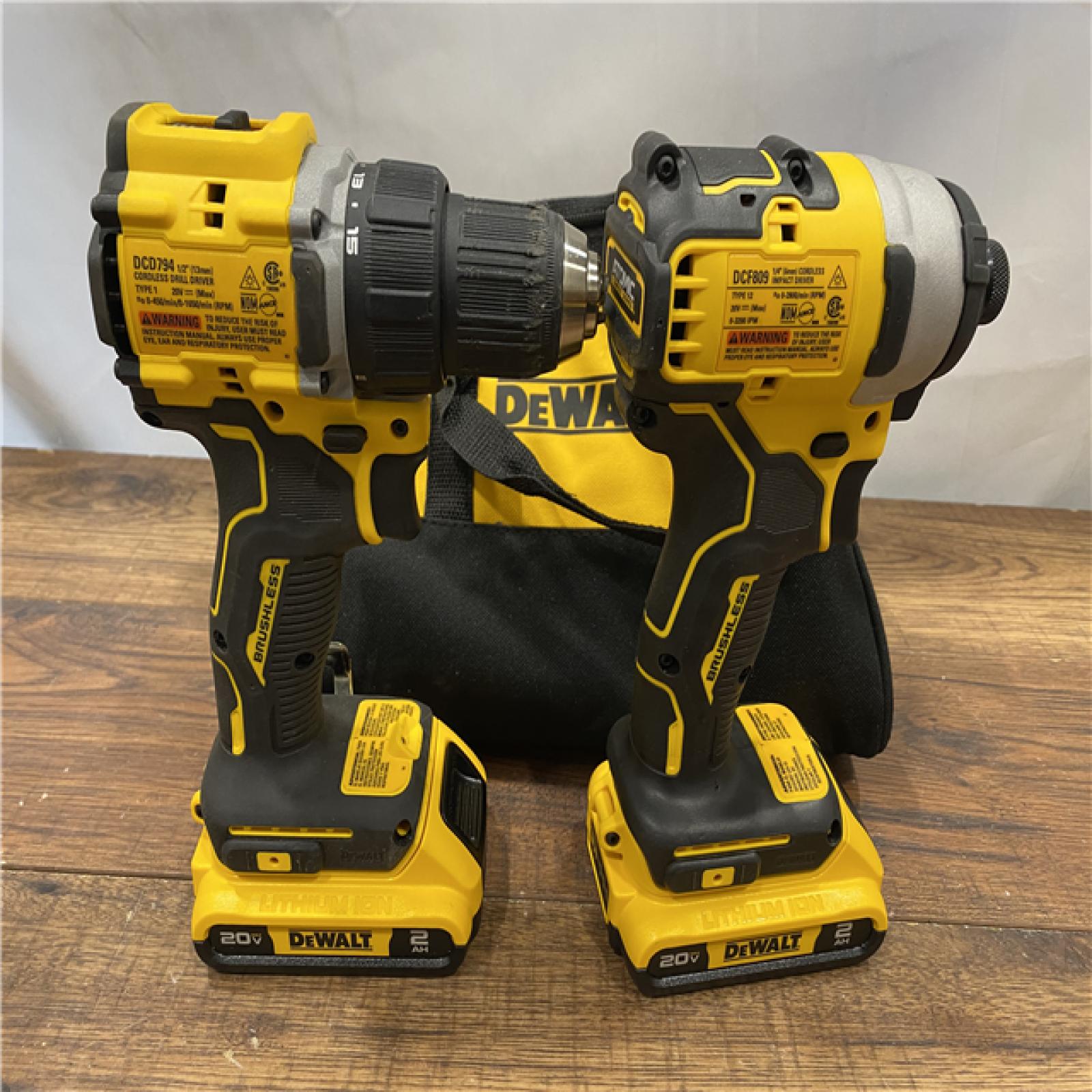 AS IS Dewalt DCK225D2 20V MAX ATOMIC Brushless Compact Lithium-Ion 1/2 in. Cordless Drill Driver and 1/4 in. Impact Driver Combo Kit with 2 Batteries 2 Ah