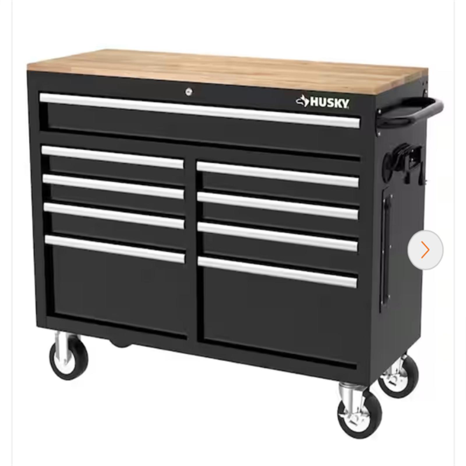 DALLAS LOCATION - Husky Tool Storage 46 in. W Gloss Black Mobile Workbench Cabinet