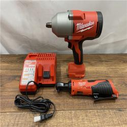 AS IS M12/M18 12/18V Lithium-Ion Cordless 3/8 in. Ratchet and 1/2 in. High Torque Impact Wrench with Friction Ring Combo Kit