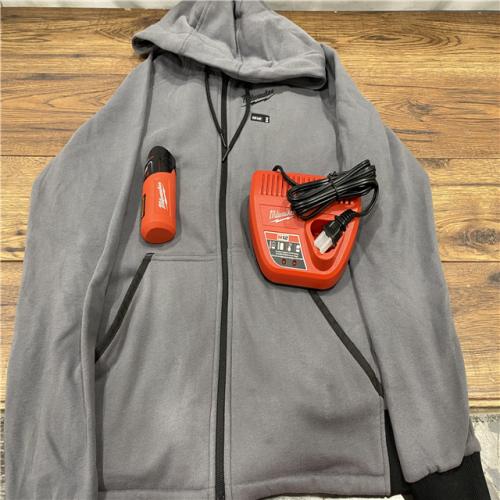 AS IS Men's Small M12 12-Volt Lithium-Ion Cordless Gray Heated Jacket Hoodie Kit with (1) 2.0 Ah Battery and Charger