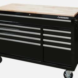 DALLAS LOCATION- NEW Husky Mobile Workbench Tool Chest 52 W x 25 D Solid Wood Top Gloss Black