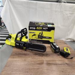 AS-IS RYOBI 40V HP Brushless 14 in. Battery Chainsaw with 4.0 Ah Battery and Charger