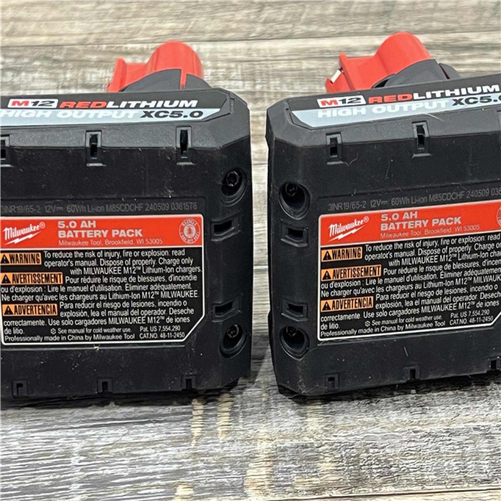 AS-IS Milwaukee M12 12V Lithium-Ion XC High Output 5.0 Ah Battery Pack (2-Pack) Starter Kit with Charger