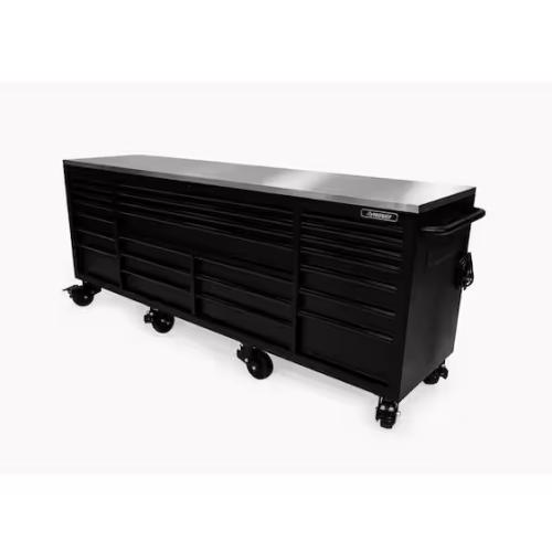 DALLAS LOCATION - Husky Tool Storage Heavy Duty 96 in. W x 24 in. D Matte Black Mobile Workbench Cabinet with Stainless Steel Top