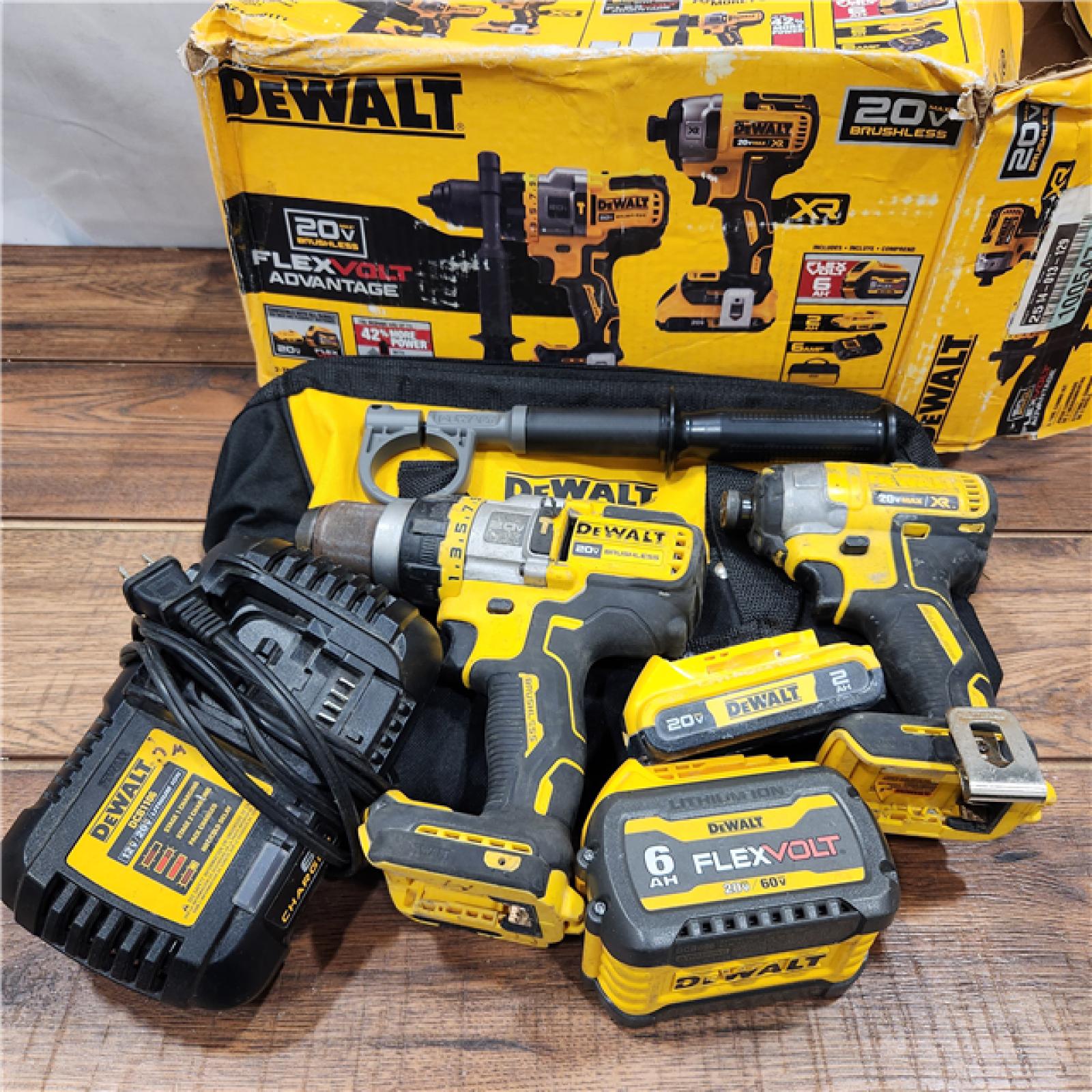 AS-IS 20V MAX Cordless Brushless Hammer Drill/Driver 2 Tool Combo Kit with FLEXVOLT ADVANTAGE