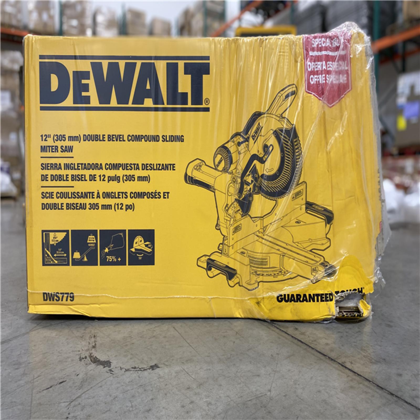 DALLAS LOCATION - DEWALT 15 Amp Corded 12 in. Double Bevel Sliding Compound Miter Saw, Blade Wrench and Material Clamp