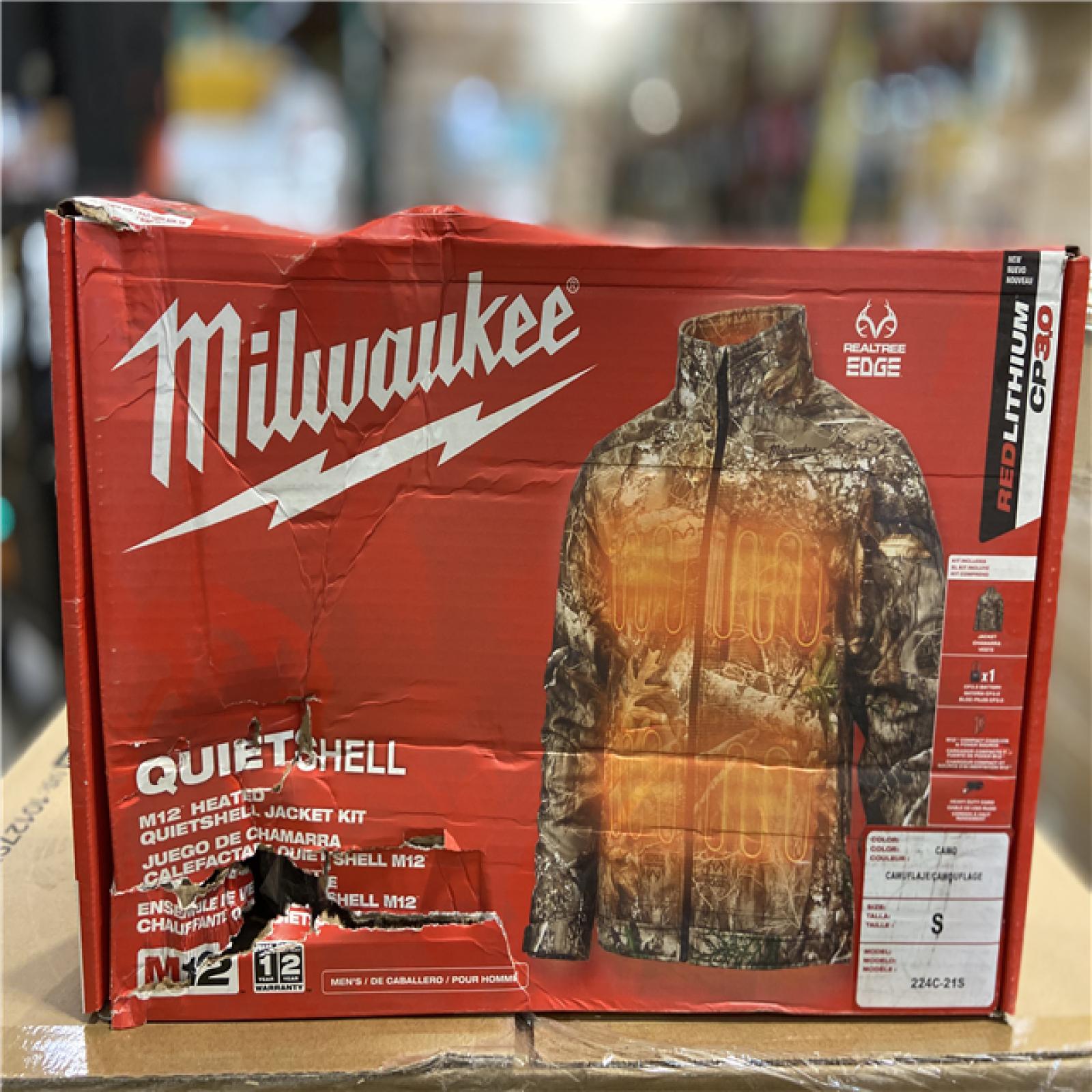 AS-IS - Milwaukee Men's Small M12 12V Lithium-Ion Cordless QUIETSHELL Camo Heated Jacket with (1) 3.0 Ah Battery and Charger