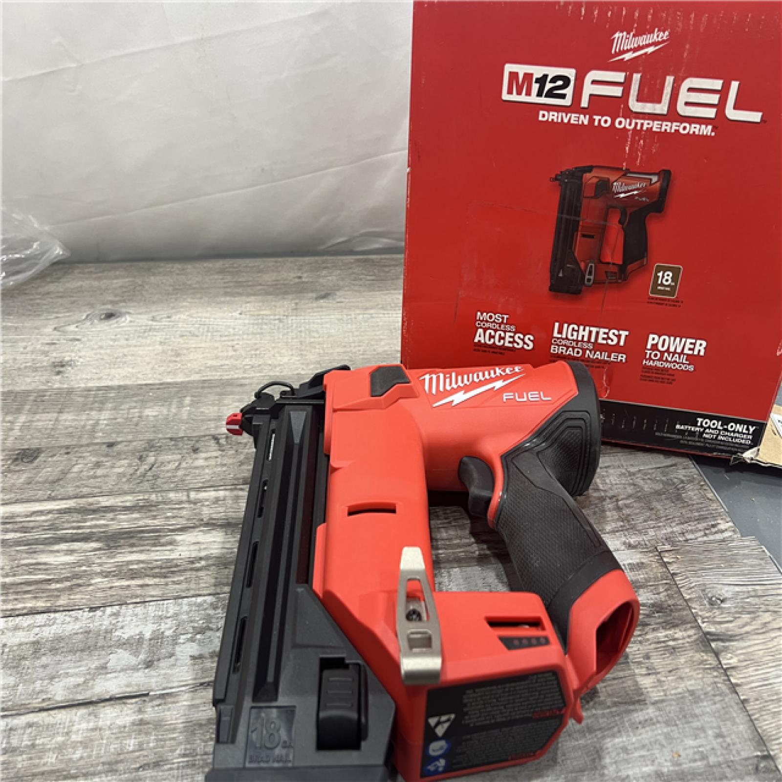 AS-IS MILWAUKEE M12 FUEL 12-Volt Lithium-Ion Brushless Cordless 18-Guage Compact Brad Nailer (Tool Only)