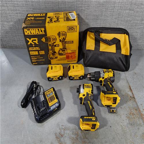 HOUSTON LOCATION - AS-IS DEWALT 20V MAX XR Hammer Drill and ATOMIC Impact Driver 2 Tool Cordless Combo Kit with (2) 4.0Ah Batteries, Charger, and Bag