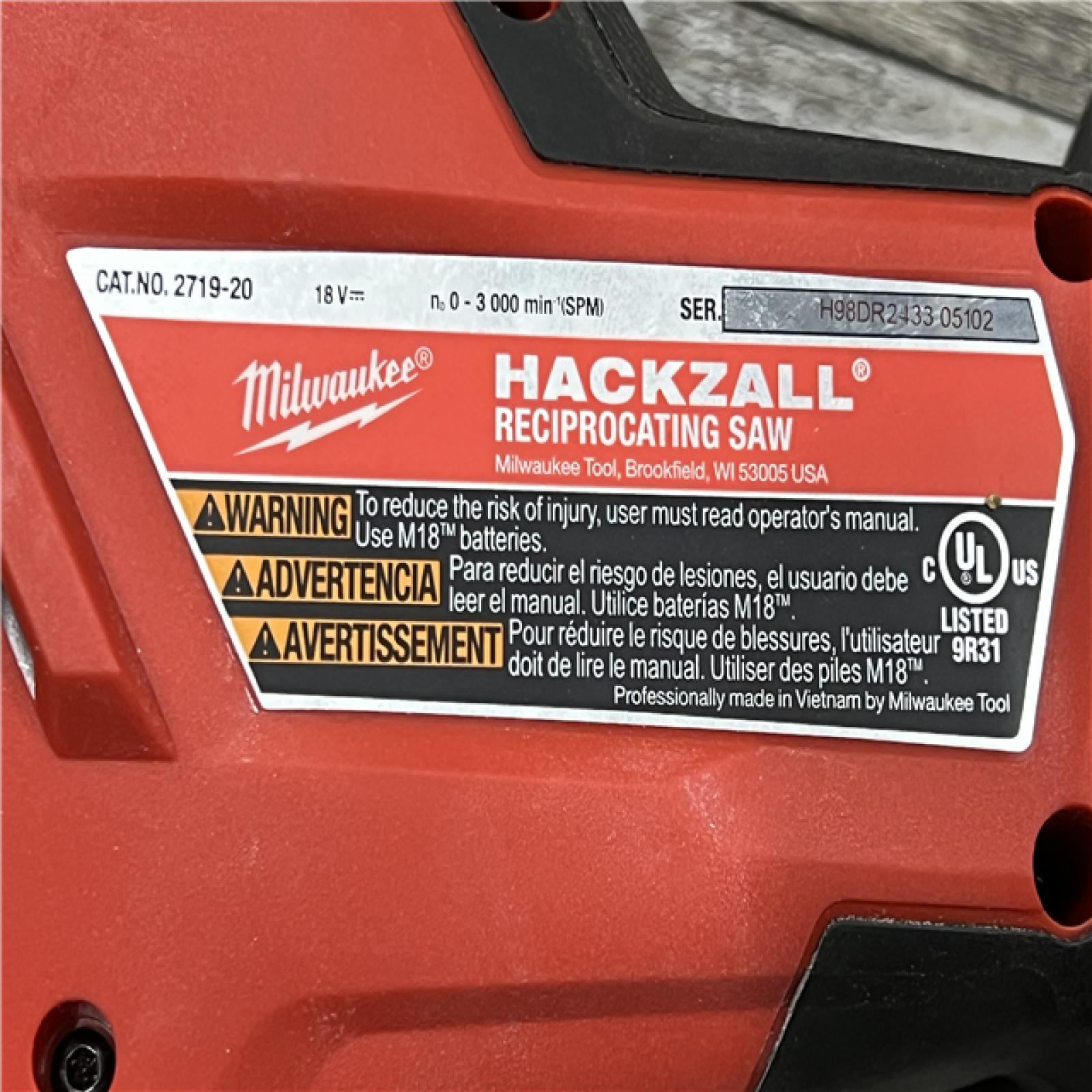 AS-IS MILWAUKEE M18 FUEL 18V Lithium-Ion Brushless Cordless HACKZALL Reciprocating Saw (Tool-Only)