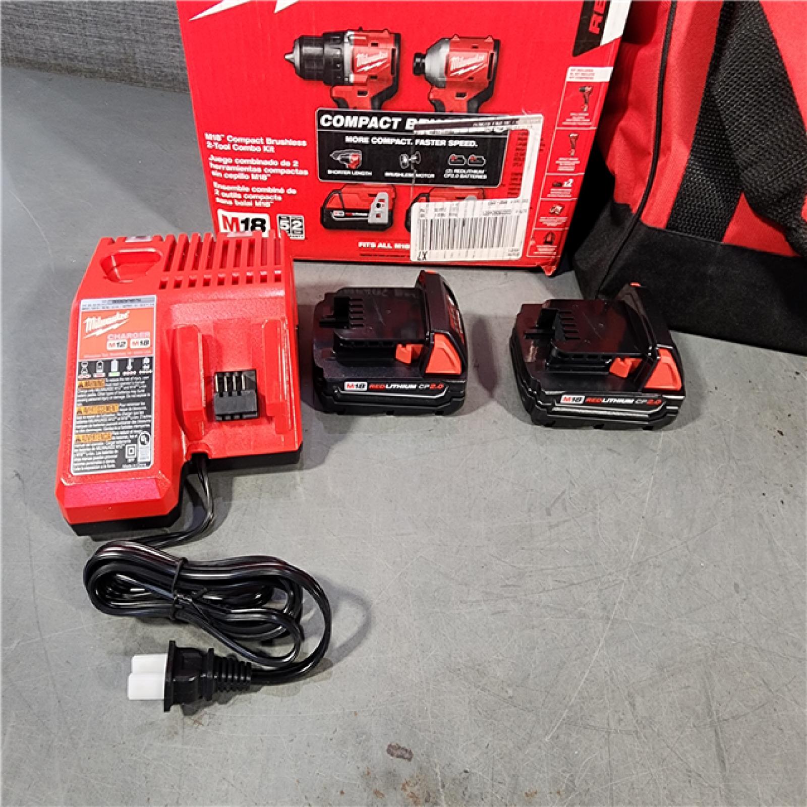 HOUSTON LOCATION - AS-IS M18 18V Lithium-Ion Brushless Cordless Compact Drill/Impact Combo Kit (2-Tool) W/(2) 2.0 Ah Batteries, Charger & Bag