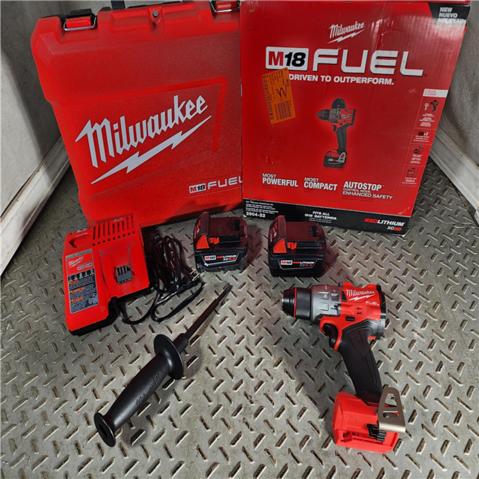 HOUSTON LOCATION - AS-IS (APPEARS LIKE NEW) Milwaukee 2904-22 Hammer Drill Driver Kit with Batteries  Charger & Tool Case  Red